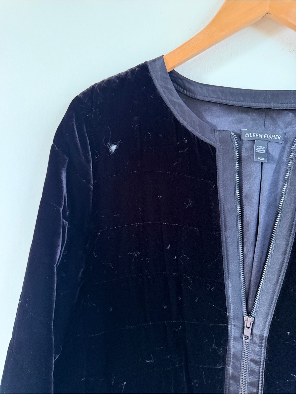 Eileen Fisher Black Velvet Zip-Front Bomber Jacket zip front medium - Picture 3 of 10